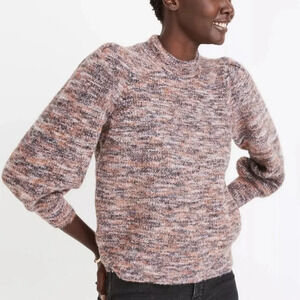 Madewell Eaton Nicole Plum Pink Puff Sleeve Space Dye Marled Chunky Sweater XL